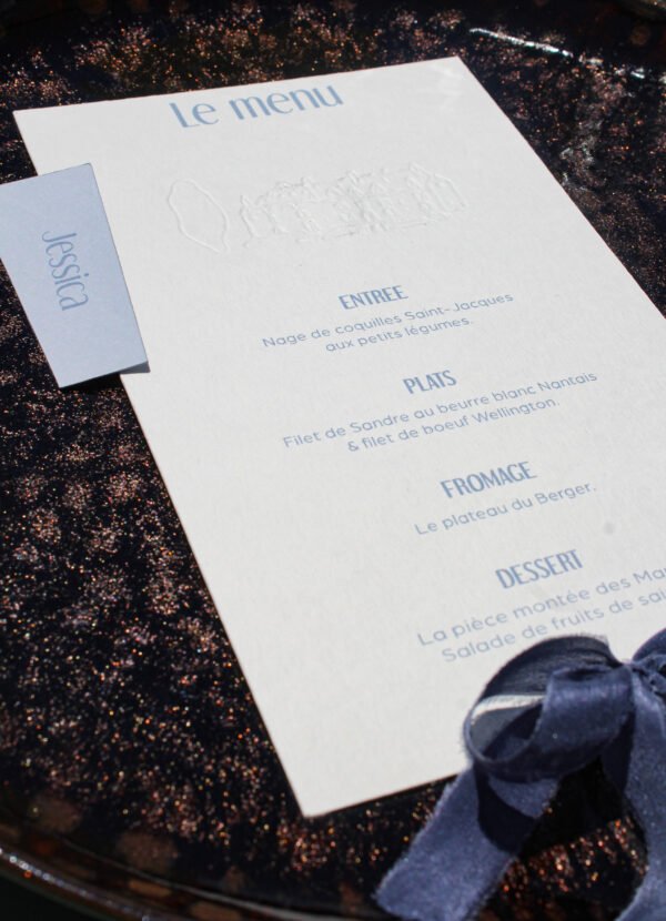 Ruban de soie menu mariage